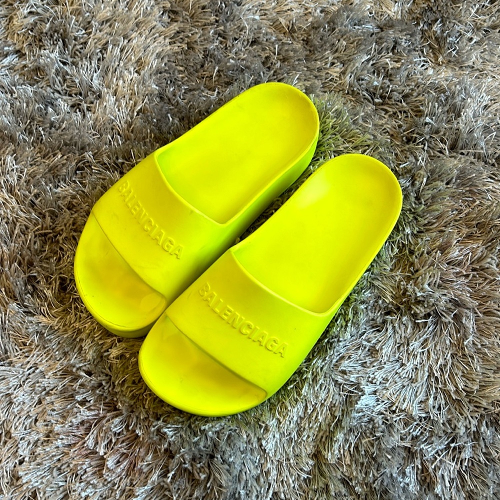 Neon yellow Belenciaga slides with platform